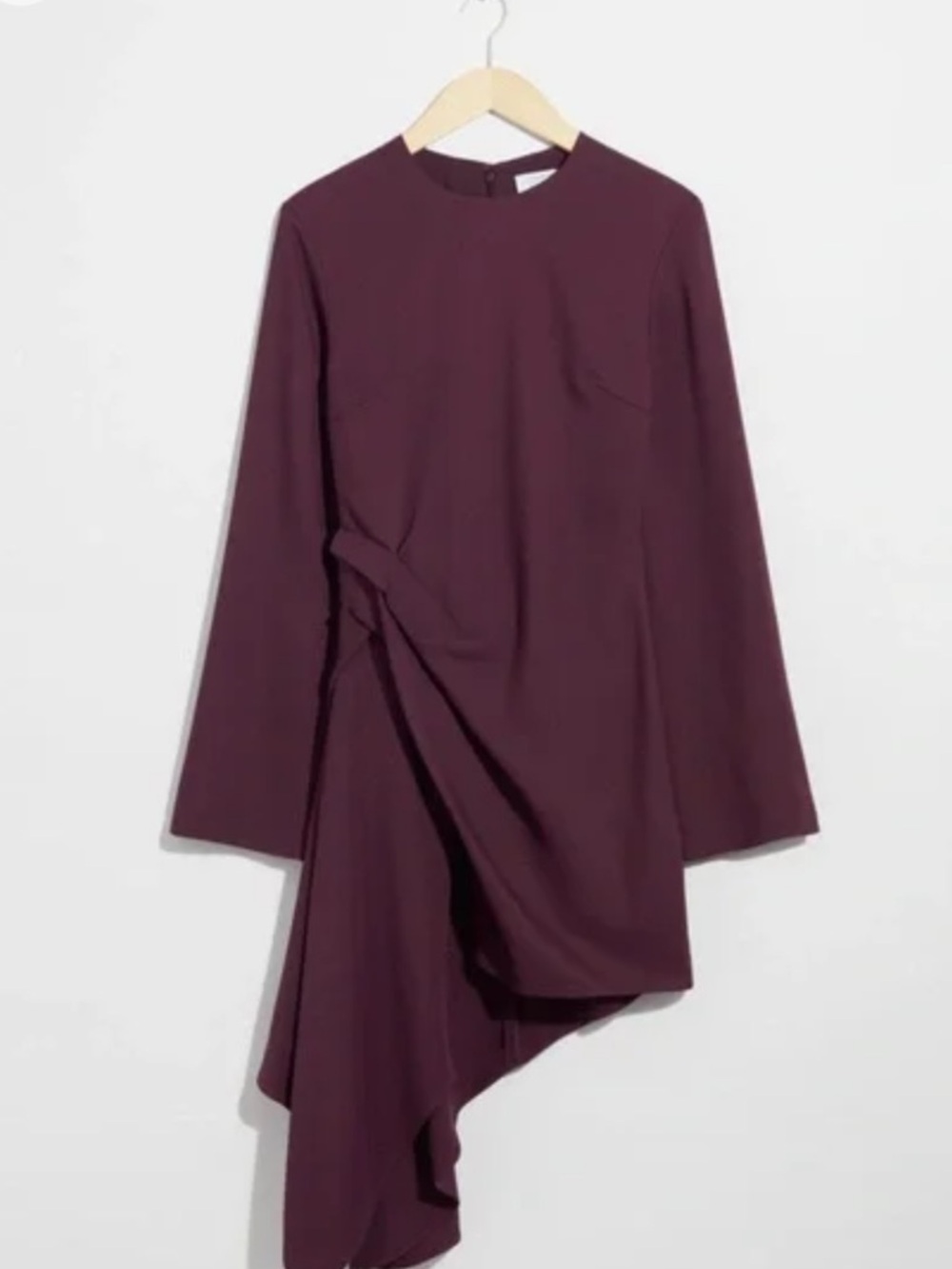 & other stories Asymmetric Draped Long-Sleeve Dress in Deep Plum